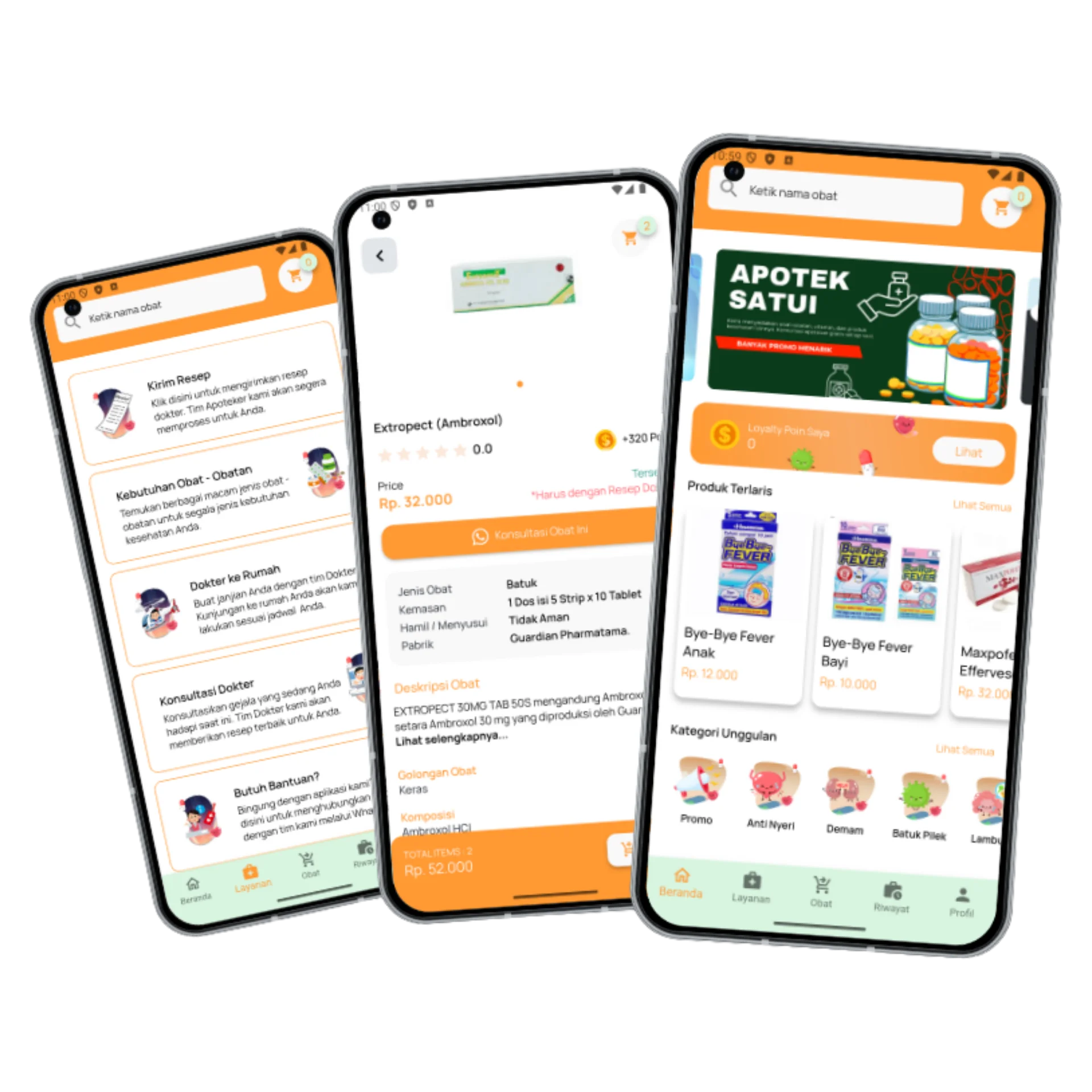 Mockup aplikasi Apotik Satui - Pharmacy & Consultation App