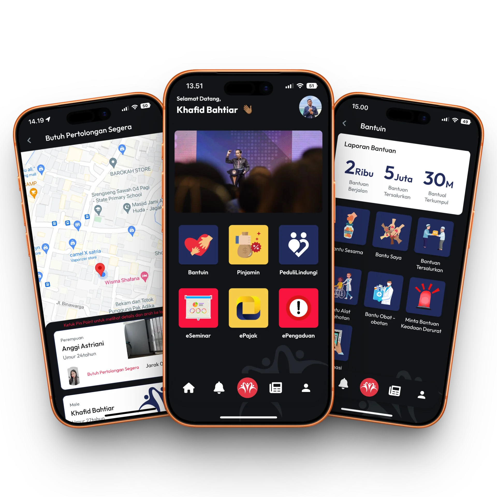 Mockup aplikasi bantuIN Indonesia - Health & Finance Hackathon App