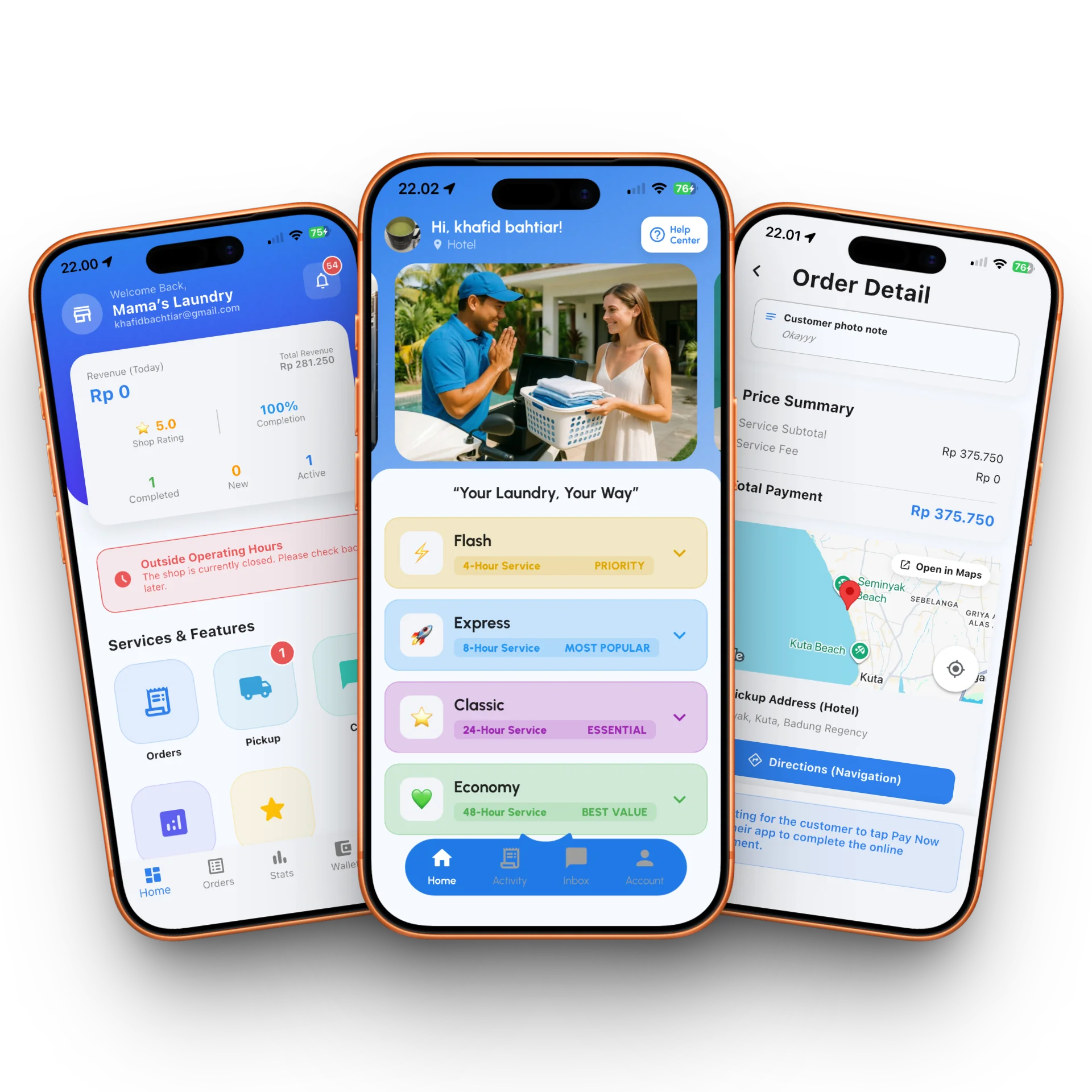 Mockup aplikasi LaundryXpress - Marketplace Laundry On-Demand